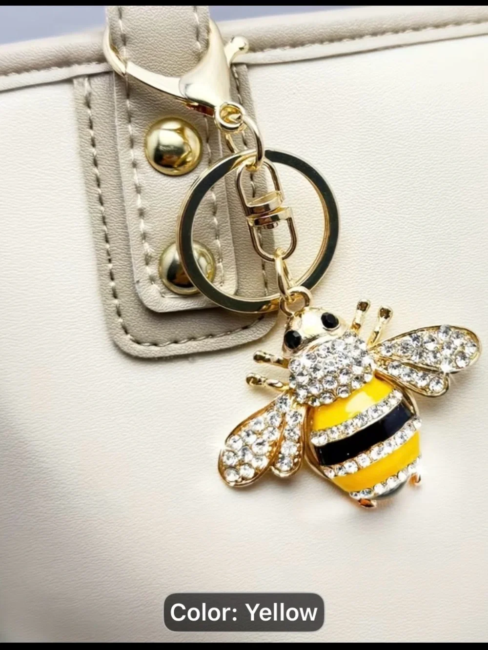 Gold-Tone Yellow Bee Crystal Keychain Key